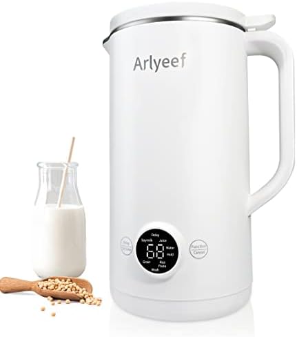 Arlyeef Automatic Soy Milk Maker, 20oz Homemade Nut/Almond/Oat/Coconut Plant-based Milks & Dairy Free Beverages Machine with Mesh Strainer, Boil Water, Delay Start/Keep Warm & BPA Free, White