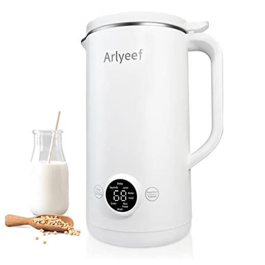 Arlyeef Automatic Soy Milk Maker, 20oz Homemade Nut/Almond/Oat/Coconut Plant-based Milks & Dairy Free Beverages Machine with Mesh Strainer, Boil Water, Delay Start/Keep Warm & BPA Free, White