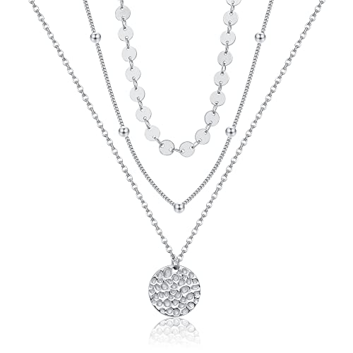 MONGAS Boho Layered Necklace Sterling Silver Triple 3 Stacked Vertical Bar Triangle Long Layering Necklaces Christmas Jewelry Gifts for Women