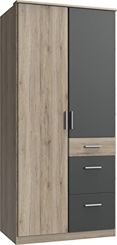 PEGANE Armoire Placard, Meuble de Rangement Imitation chêne San Remo, rechampis Graphite - Longueur 91 x Hauteur 199 x Profondeur 58 cm