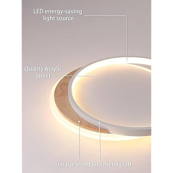 Lámpara de Techo LED de 24W, Madera LED Luz de Techo 40cm, 3000K-6000K Regulable con Control Remoto, Lámparas de Techo Moderna Blanca Redonda para Dormitorio, Sala de Estar, Balcón, Pasillo, Cocina