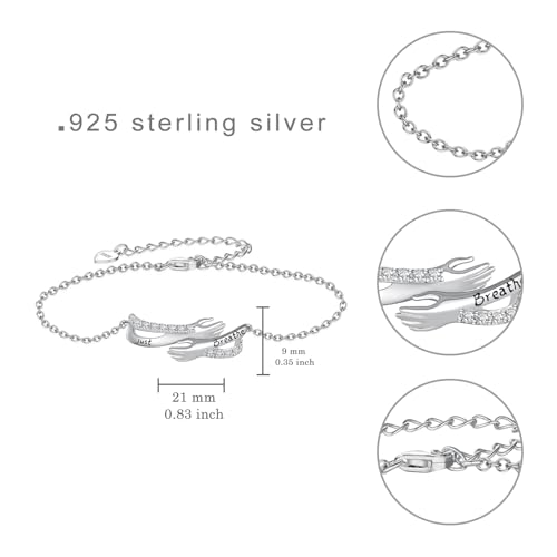 Just Breathe Bracelet for Women 925 Sterling Silver Hug Hand Just Breathe Bracelet Inspirational Jewelry Gifts for Women4