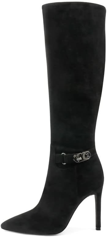 COLETER Women's Knee High Boots Pointed Toe Stiletto Buckle Dress Boots Slouch Zipper Heeled Boots - Image 6