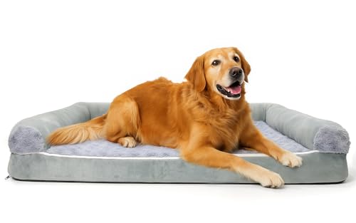 MDDK DY Cuccia Cane Interno XL 105x75x20 cm, Grande Cuccia Pelosa per Cani Interno, Cuscino Morbido Antiscivolo e Lavabile, Divano per Cani Grigio Chiaro