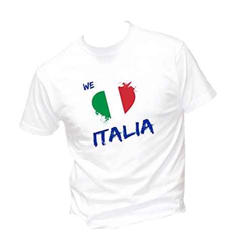 T-Shirt Uomo Cotone Basic Super vestibilità Top qualità - We Love ITA - Divertente Humor Made in Italy(S, Bianca)