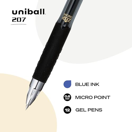 Image of uniball 207 Retractable Gel Pens, Micro Point (0.5mm), Blue, 12 Count (Pack of 2)