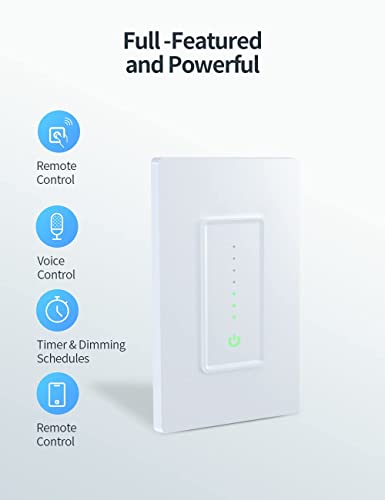 Smart Dimmer Switch,Wifi Dimmer Light Switch Work With Alexa And Google Home And Siri,Remote And Voice Control,Schedule And Timer,Single Pole,No Hub Required #TOP1