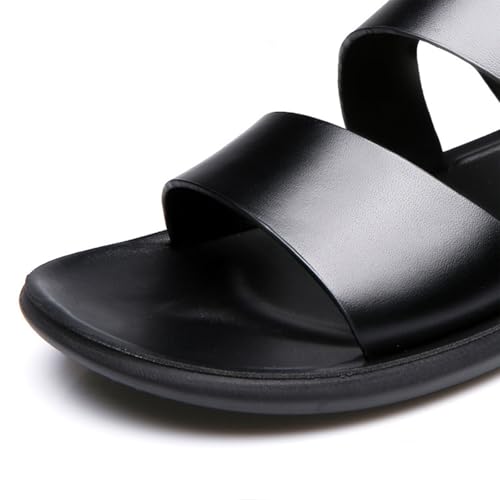 Lossarye Men's Leather Open Toe Casual Flat Sandals Adjustable Strap Lightweight Non-Slip Outdoor Walking Sandals Summer Dual Use Slippers4