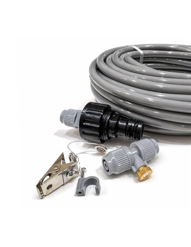 JARDIN202 - Kit Nebulizador de agua para Terraza, Pergola, Patio, Jardin o Invernadero | Boquillas de latón antical | 7 Boquillas | 20m (Gris)