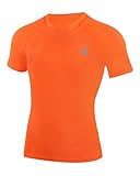 Runhit Boys Compression Shirt Short Sleeve Youth Basketball Undershirt Kids Quick Dry Athletic Base Layer T-Shirt Orange L