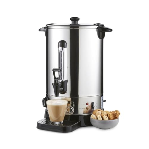 Geepas Electric Catering Urn, 1650W Instant Hot Water Boiler Dispenser - Tea Urn Kettle Home Brewing Commercial Office Use with Keep Warm - Easy Pour Tap, 15 Litre, Stainless Steel – 2 Year Warranty