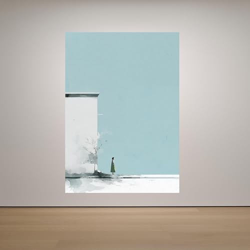Tableau minimaliste sur toile zen paysage abstrait bleu et blanc pour décoration salon moderne