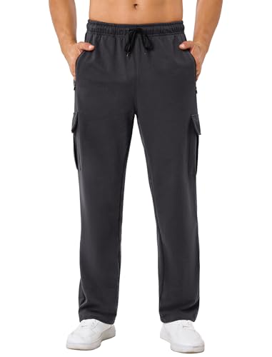 SILKWORLD Men's Sweatpants with Zipper Cargo Pockets Cotton Joggers Midweight Pants for Athletic Running Workout Casual, Charcoal, XX-Large2