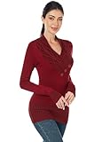 AmélieBoutik Damen-Pullover mit überkreuztem Zopfmuster, V-Ausschnitt, langärmelig, Rot/Ausflug, einfarbig (Getaway Solids), Klein