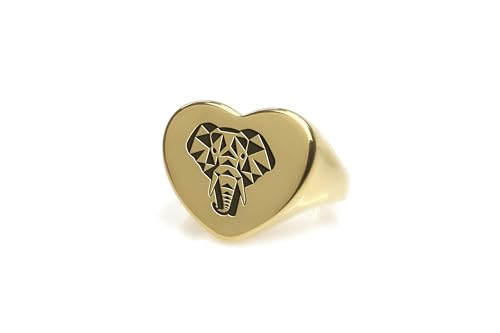 Bague en forme de coeur éléphant or gravée symbole d'amour