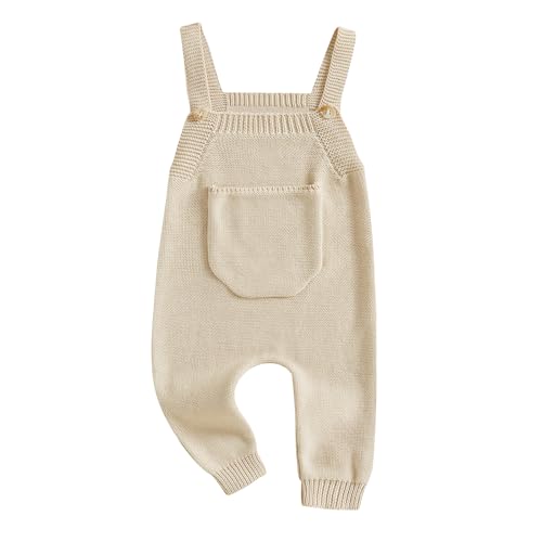 Infant Baby Girl Boy Fall Winter Sweater Romper Pants Solid Knit Jumpsuit Overall One Piece Outfit Clothes (Apricot, 0-3 Months)