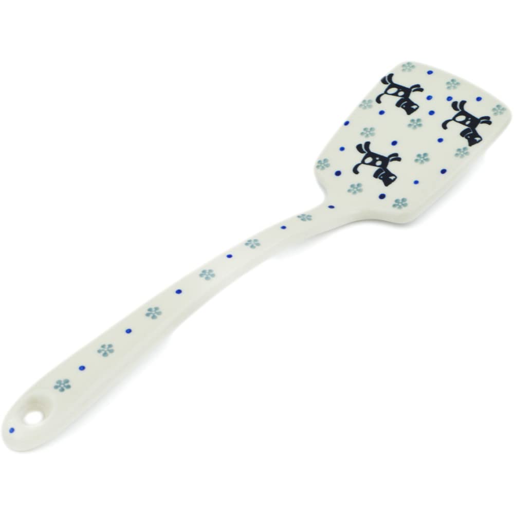 Authentic Polish Pottery Spatula in Playing Pups Design Handmade in Boles?awiec Poland by Ceramika Artystyczna + Certificate of Authenticity