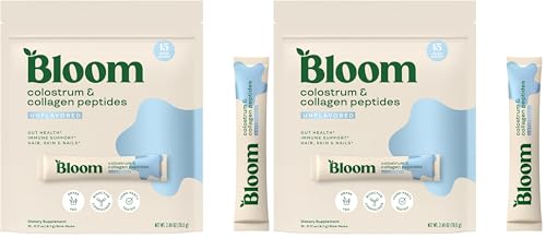 Image of Bloom Nutrition Bovine Colostrum Powder Packet, Gut Health, Immune Support, Hair Growth & Beauty Supplement, Gluten Free, Sugar Free | Unflavored, 15 Servings (Pack of 2)