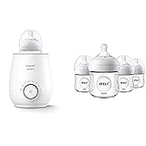 Philips Avent Baby Bottle Warming Bundle with Natural Baby Bottles, 4 Ounce, 4 Pack + Fast Baby Bottle Warmer