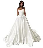 Mollyevers Simple Wedding Dresses for Bride Satin 2025 Strapless Ivory Formal Gowns with Pockets Size 8