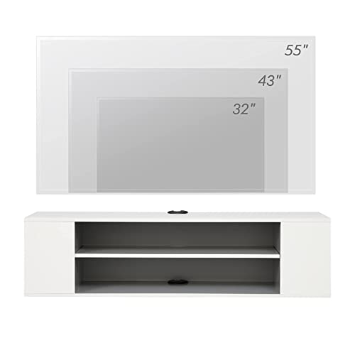 Wampat White Floating Tv Stand Wall Mounted Shelf Entertainment Center Wood Media Console Storage Tv Cabinet Hutch Under Tv Desk For Living Room,White,39 Inch #TOP2