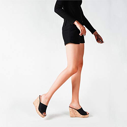 Image of LEHOOR Cork Wedge Mules for Women Platform Slide Sandals Peep Toe, High Wedge 4.5Inch Slippers Microfiber Suede 6-11 M US
