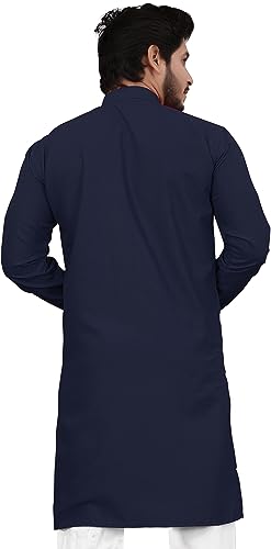 Image of Cotton Blend Full Sleeve Long Plain Kurta for Men