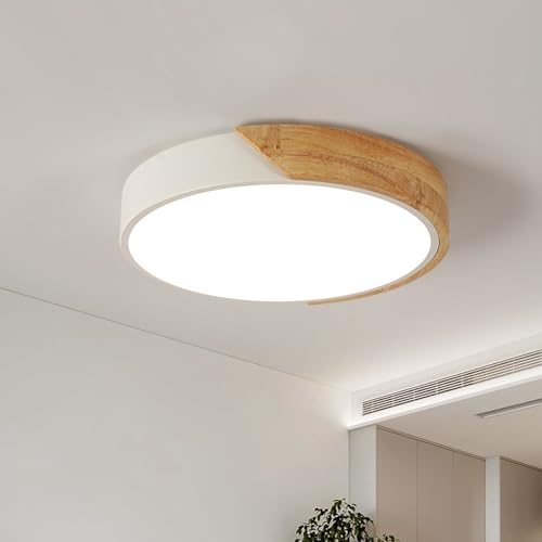 Riserva Plafoniera LED Soffitto Legno Bianco 30W, Rotonda 4500K
