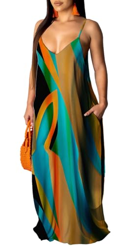 Image of Summer Maxi Dress for Women 2026 Plus Size Sundresses Casual Sexy Floral Sleeveless Beach Long Dress with Pockets