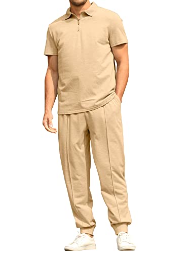 Esobo Mens Short Sleeve Casual Polo Shirt And Long Pant Sets Two Piece Summer Outfits Zip Polo Tracksuit Set For Men S-Xxl #TOP10