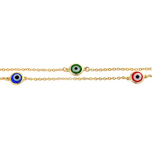 Pulsera de tobillo ojo turco plata de ley protectora ajustable mujer 8.5 9.5 pulgadas 2