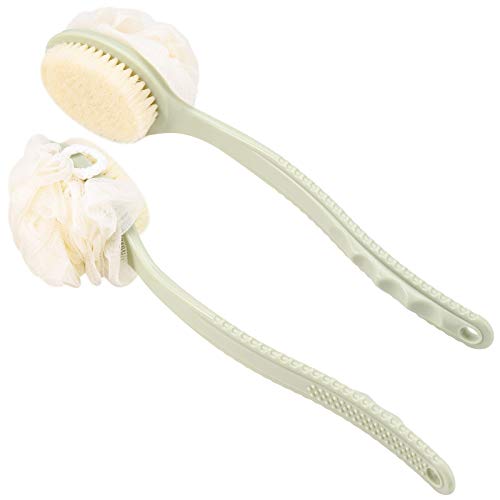 2 Pcs Shower Loofah for Back Bath Body Scrubber Brush for Women and Men, Bristles and Sponges Ball, Long Handle