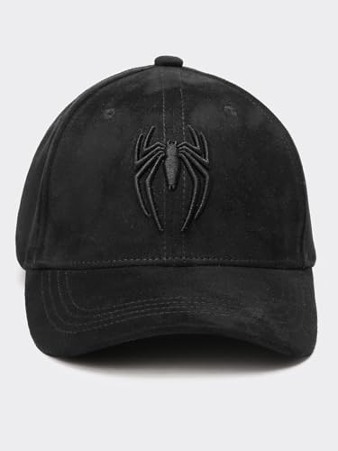 Image of Bewakoof Marvel Unisex Black Spidey Stealth Embroidered Premium Super Suede Baseball Cap