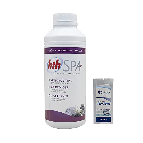 HTH Spa NETTOYANT Liquide - 1L | Nettoyant Spa - Nettoie et Détartre Le Spa + 10 Tests HPS OFFERTS 6 en 1