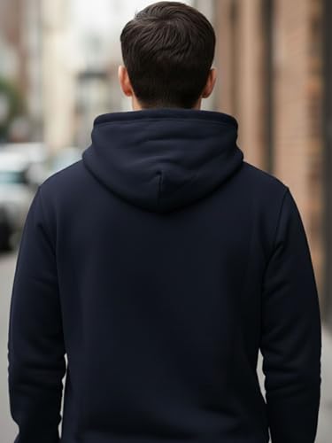 Image of Men's Solid Hoodie | 100% Cotton Fleece Warm Sweatshirt with Kangaroo Pocket & Adjustable Hood | Regular Fit Winter Wear for Men