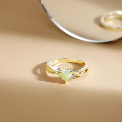 SHINYSO 14K Gold Plated Wedding Bands for Women Heart Cut Opal Promise Love Rings Cubic Zirconia CZ Engagement Ring for Women Size 4-103