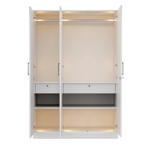Image of Wakefit Wardrobe for Bedroom | 3 Yr Warranty | Cupboard for Bedroom, Almirah, Wooden Wardrobe, Comes with LED light, Storage Drawer, Mirror & Hanger, Density:680-750kg /m, Free Installation(Tyrian-FW)
