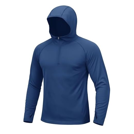 TACVASEN UV Schutzkleidung Herren Langarm Schwimmshirt mit Kapuze Sport Funktionsshirt Langarmshirt Navy Blau, XL