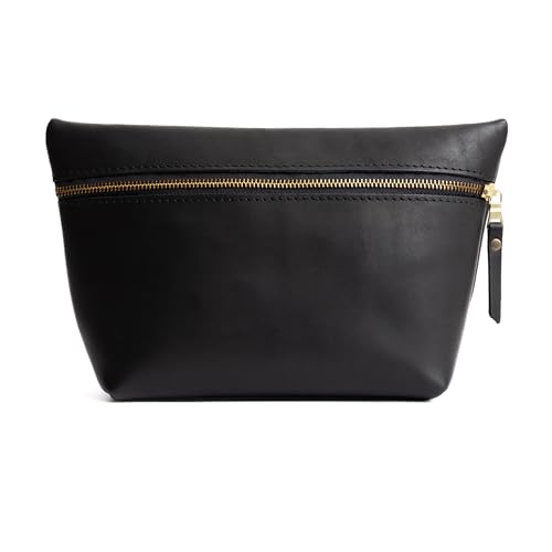 Portland Leather Goods Makeup Bag – Travel Friendly Cosmetic Bag with Zipper Closure for Organizing Makeup & Toiletries – Handmade from the Finest Full-Grain Hides – Extra Large, Black