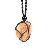 LERSUSI 天然未加工クリスタル原石手織りロープ 調節可能なネックレスペンダント 男女兼用, 30 in -76.2 in, ジェムストーン, サンストーン サンストーン。 グリーンフローライト。