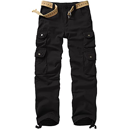 Raroauf Herren-Cargohose aus Baumwolle, legere Passform, Outdoor-Aktivitäten, Wandern, Armee, Militär, wilde Arbeitskleidung, Hose mit 10 Taschen, schwarz, 48 Cover
