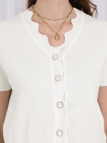 Image of Hobemty Women's Short Sleeve Knit Cardigan V Neck 2025 Summer Casual Ribbed Cropped Sweater Top