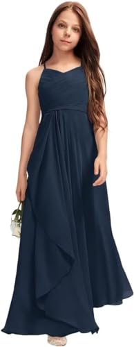 Girls A-Line Halter Dress Junior Bridesmaid Dress Flower Girl Flowy Chiffon Maxi Dresses Wedding Party Pageant Gown