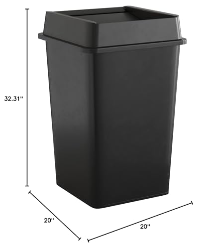 Image of 35 Gallon Black Square Commercial Trash Can with Lid