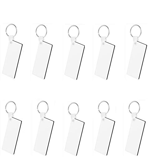 Image of Fbaby 10pcs DIY Sublimation Double-Sided Heat Transfer Keychain Blanks Wooden Hard Board Key Rings White Blank MDF Key Chain for Heat Press (Rectangle)