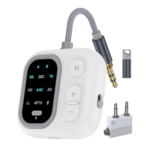 ANBRONICS Bluetooth 5.3 Adapter for Airplane, Support 2 AirPods Dual Wireless Headphones, aptX Adaptive 3.5mm AUX Jack Wireless Audio Transmitter for TV, Airline, Planes, Travel
