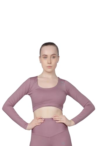 Haut de sport mauve femme avec col rond pour cyclisme, fitness et danse moderne