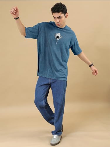 Image of crazymonk Gabimaru Hell of Paradise Printed Anime Oversized T-Shirt - Denim Blue