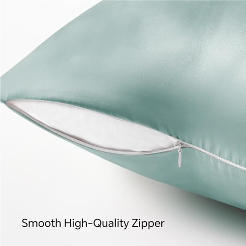 BEDELITE Satin Pillowcase with Zipper 2 Pack, Haze Blue Pillow Cases Standard Size, Super Soft and Cooling Similar to Silk Pillow Cases, Gift for Women Men(20x26 Inches)