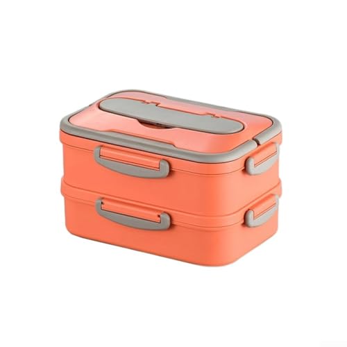 Yuanpgky Boîte à déjeuner isotherme avec récipient intérieur en acier inoxydable 304 pour adulte, passe au micro-ondes, au lave-vaisselle, couches empilables, nourriture réutilisable (double + orange)